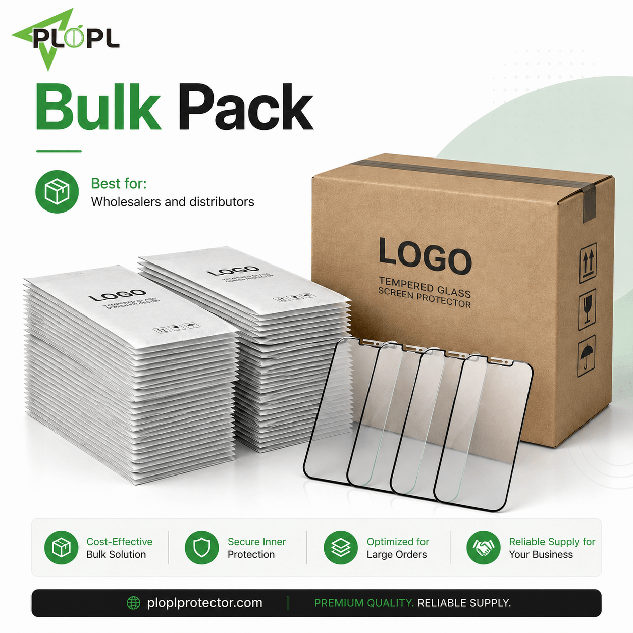 Bulk Pack tempered glass screen protector packaging for wholesalers and distributors